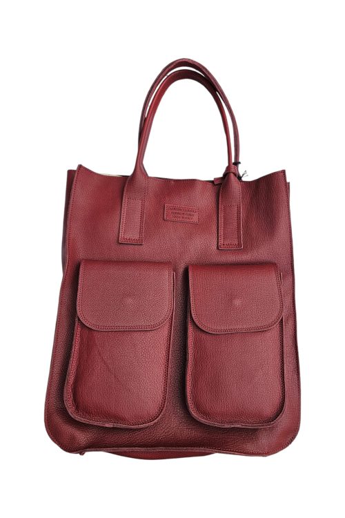 Dámska veľká kožená shopper kabelka Leather Country bordová