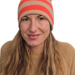 Dámska zimná kašmírová čiapka pásiky KONTATTO (zmes kašmíru) oranžová