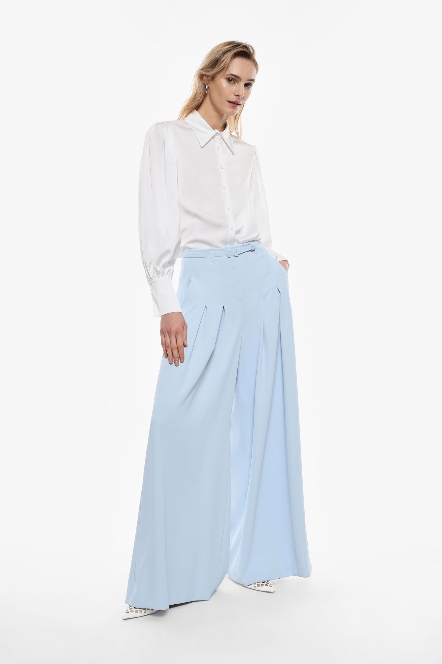 Dámske dlhé elegantné široké nohavice IMPERIAL modré