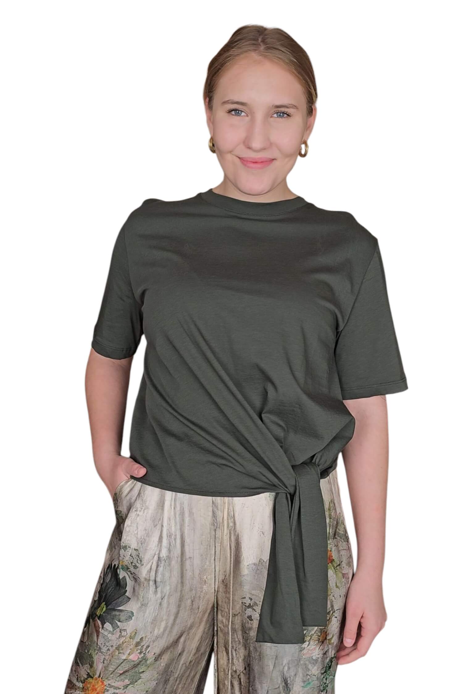 Dámske tričko s viazaním VICOLO khaki zelené
