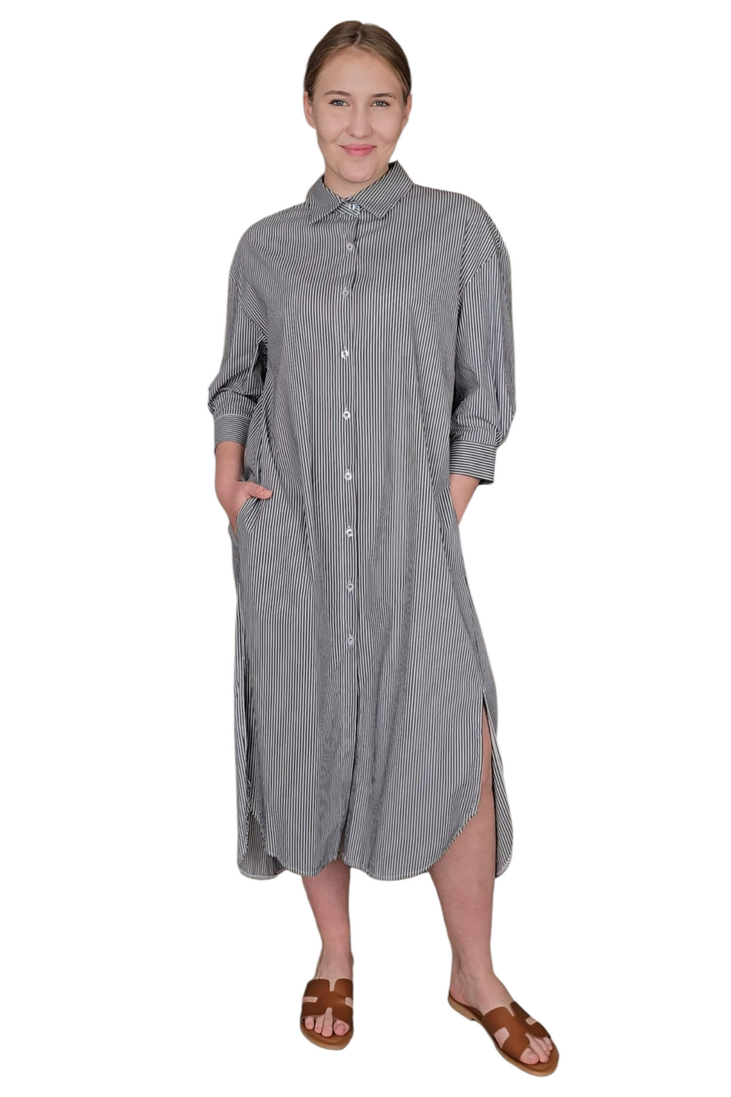 Dámske dlhé košeľové oversize šaty KARMA čierne