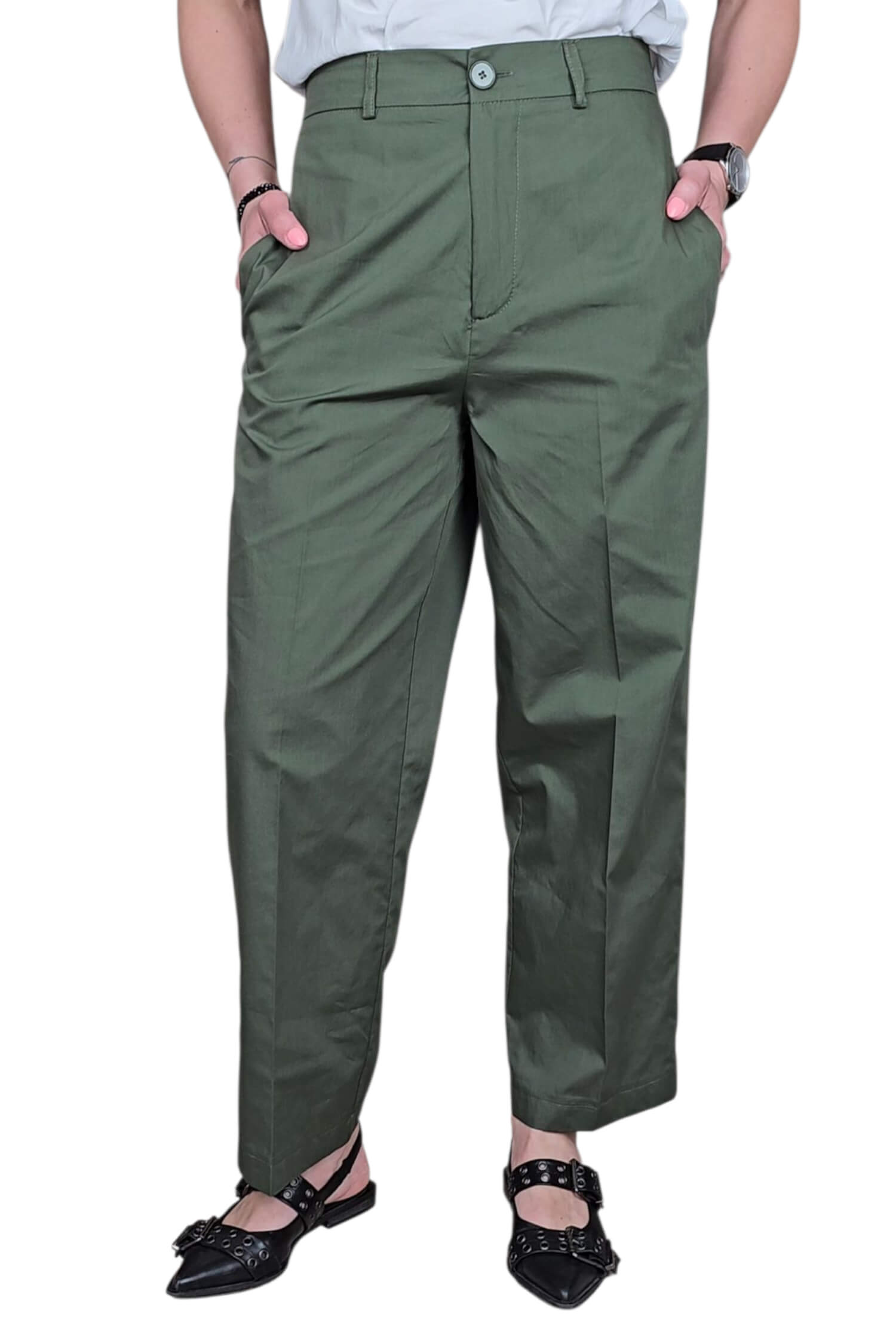 Dámske elegantné rovné nohavice VICOLO khaki zelené