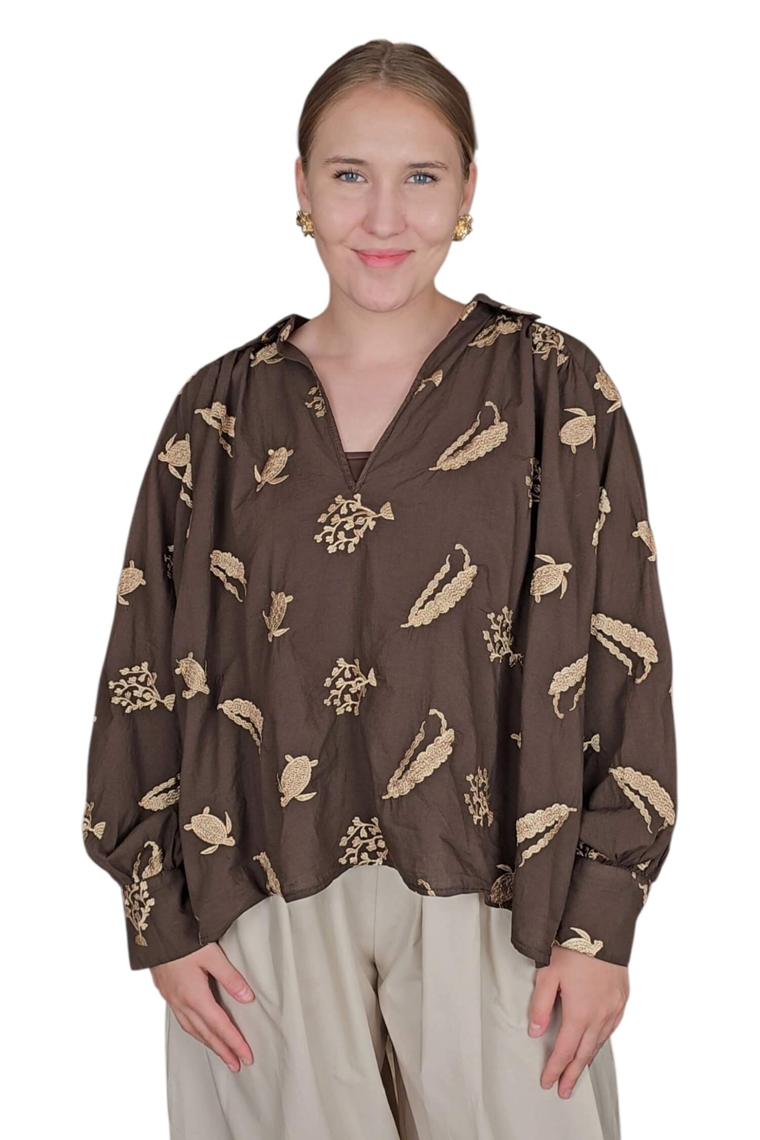 Dámska letná oversize blúzka VICOLO hnedá