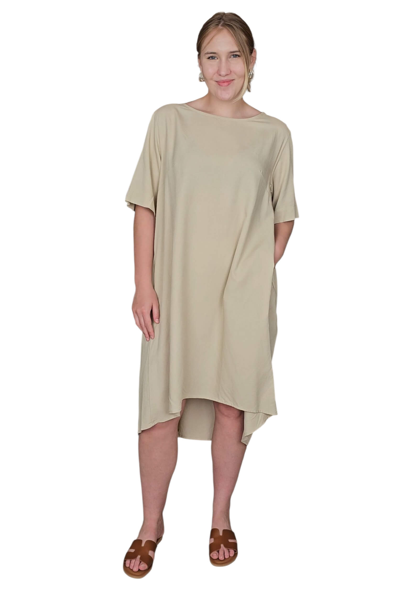 Dámske letné oversize ľanové šaty KARMA béžové