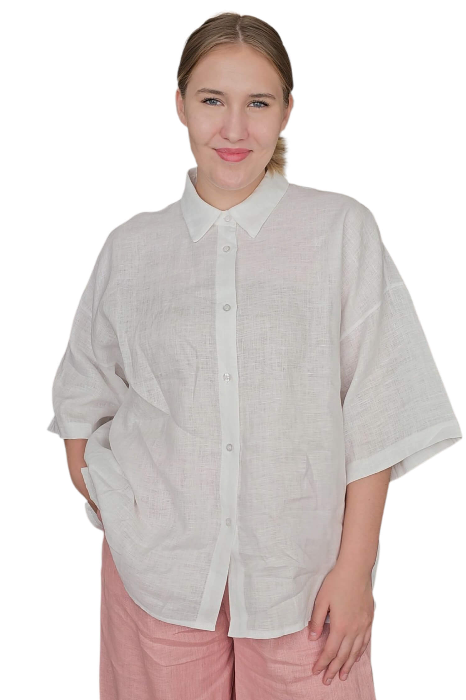 Dámska oversize ľanová košeľa KARMA biela