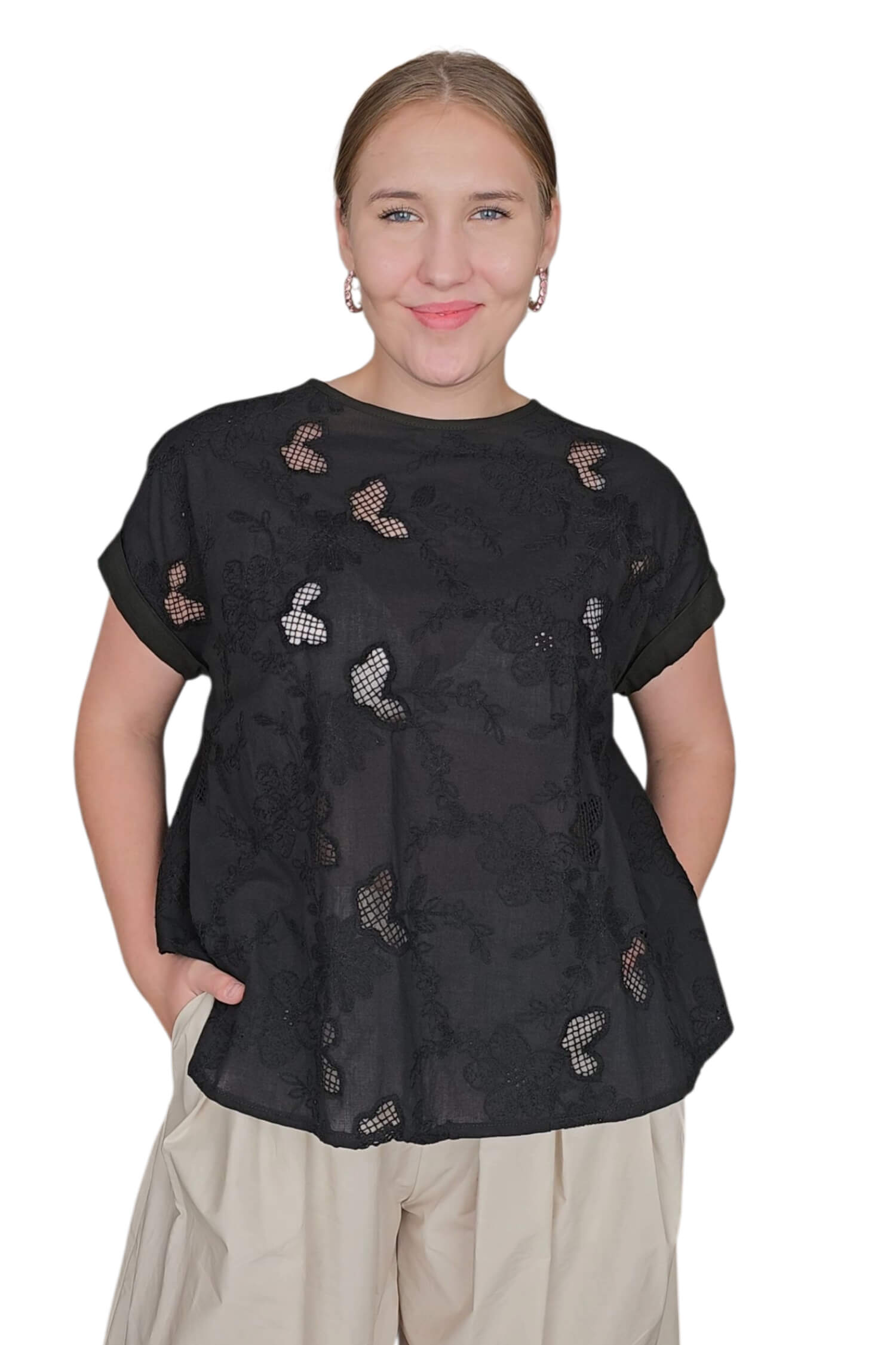 Dámske letné elegantné madeirové tričko IMPERIAL čierne