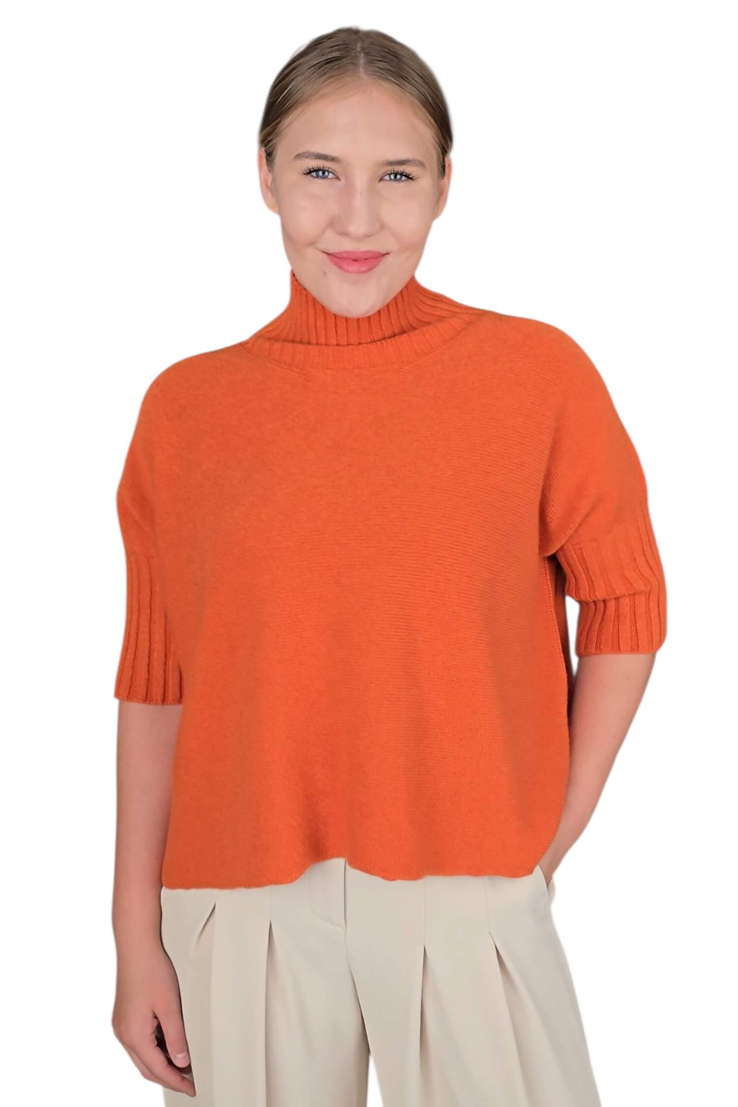 Dámsky oversize sveter s rolákom IMPERIAL oranžový