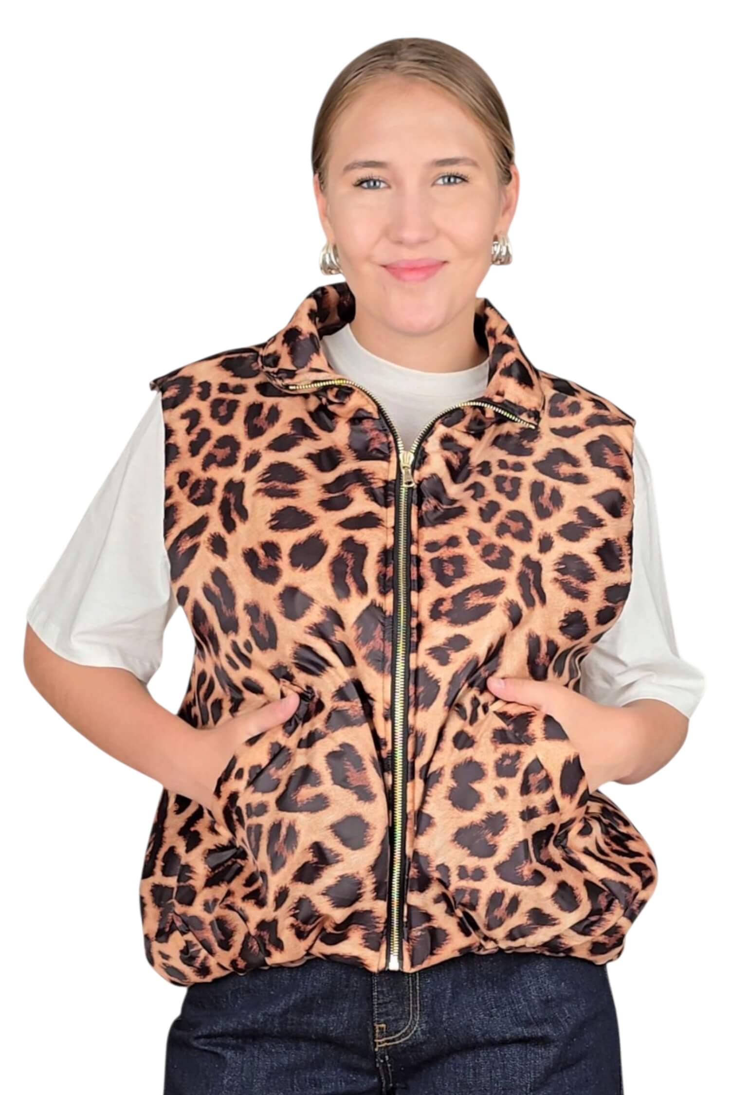 Dámska oversize vesta leopard VICOLO hnedá