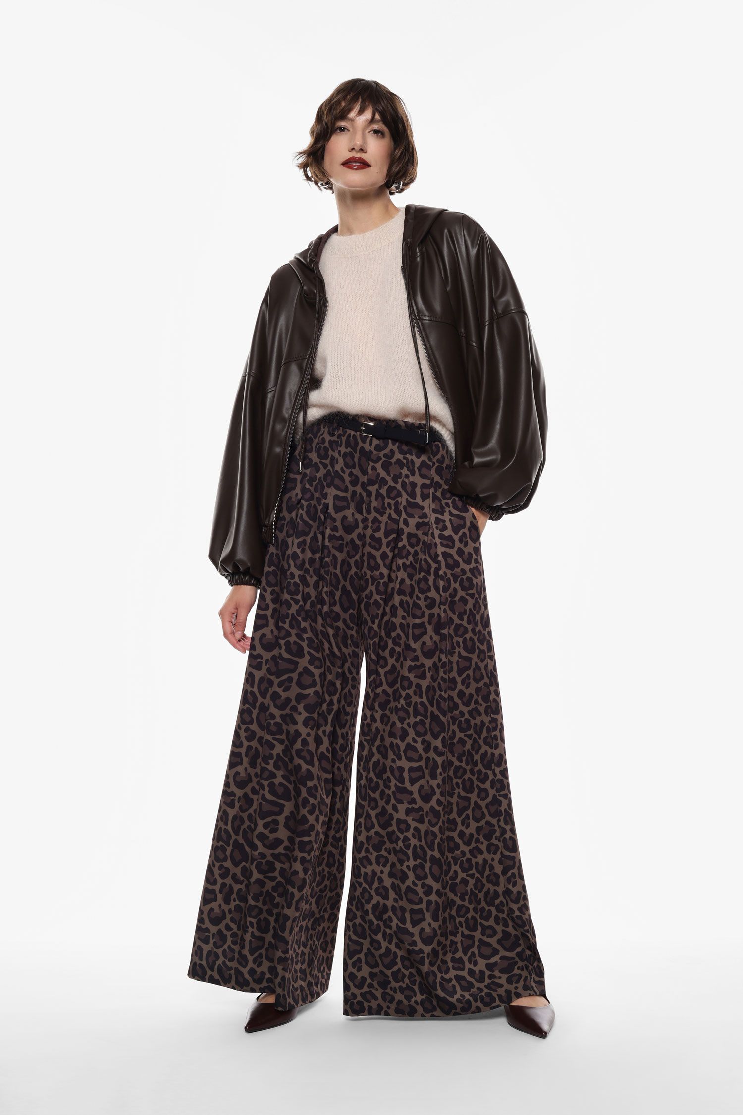 Dámske elegantné široké nohavice leopard IMPERIAL hnedé