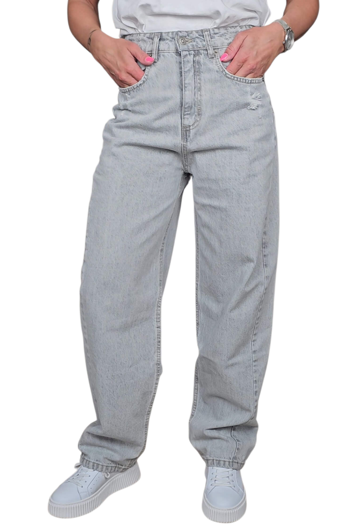 Dámske mom fit rifle VICOLO sivé